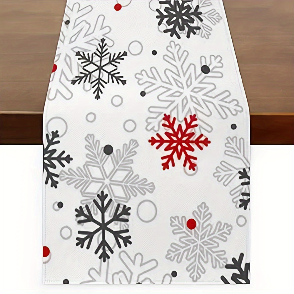 

1pc, Polyester Table Runner, Merry Christmas Theme Table Runner, Pattern Table Cover, Christmas Table Runner, Holiday Desktop Decoration Fabric Table Runner, Home Decoration, Christmas Decor, Gift