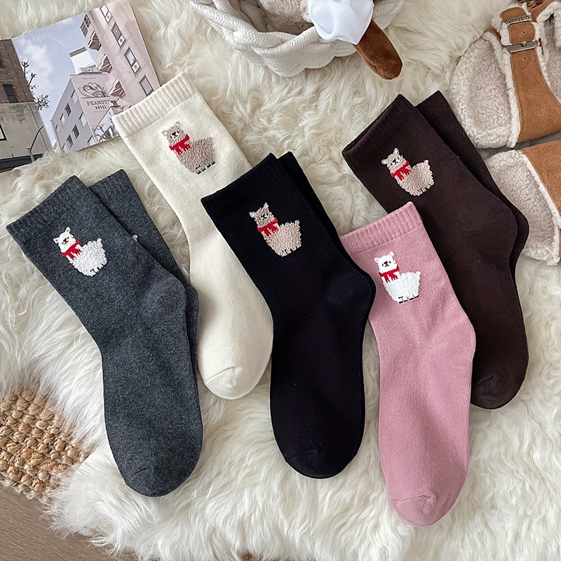 Image of 5 Pairs Of Cute Mid-calf Socks Autumn And Women's Embroidered Cartoon Socks Versatile College Style Ins Trend