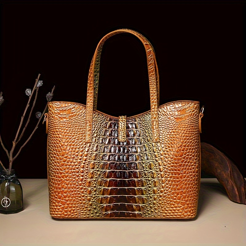 3-Piece Crocodile Print Handbag Set - Fashionable Vintage Style, Multi-Functional Top Handle Crossbody, Business Clutch & Coin Purse - Spacious, Secure, Ideal For Everyday Chic