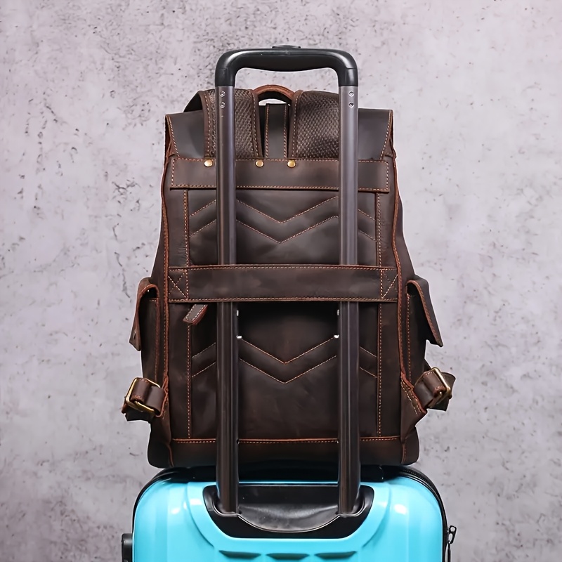 mens retro handmade leather backpack large Temu Poland