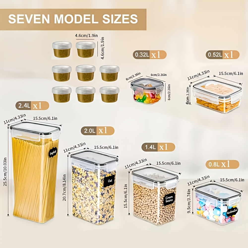 Image of 14pcs Airtight Cereal Containers Storage Set With Lids, Plastic Kitchen And Organization Canisters For Cereal, Flour And Sugar