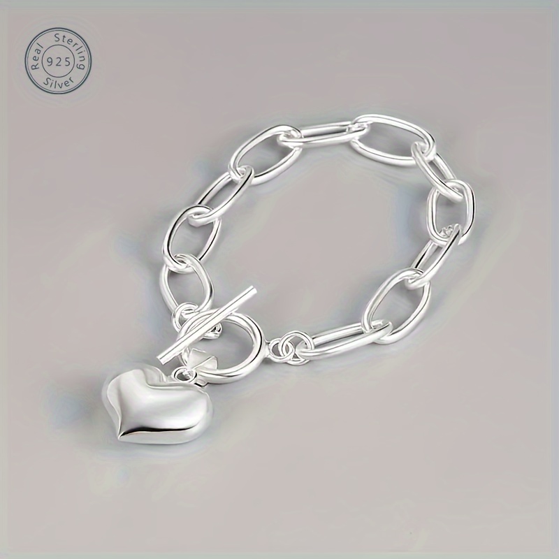 

Creative 925 Sterling Silver Hypoallergenic Bracelet Paired With Silver Heart-shaped Pendant, Elegant And Casual Style Dating Gift With Exquisite Gift Box