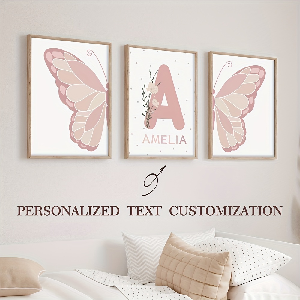 

Art Deco Modern Personalized Prints Set Of 3 - Custom Name Wall Art Poster, Animal Print Canvas For Nursery, Bedroom, Living Room - Botanical Wall Hanging Decor