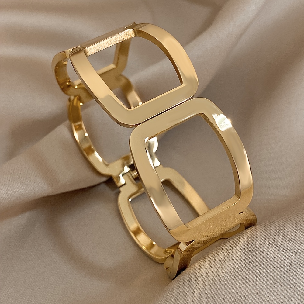 Irregular Hollow Geometry Wide Version Stainless Steel Bracelet For Women, Perfect For Winter, New Year