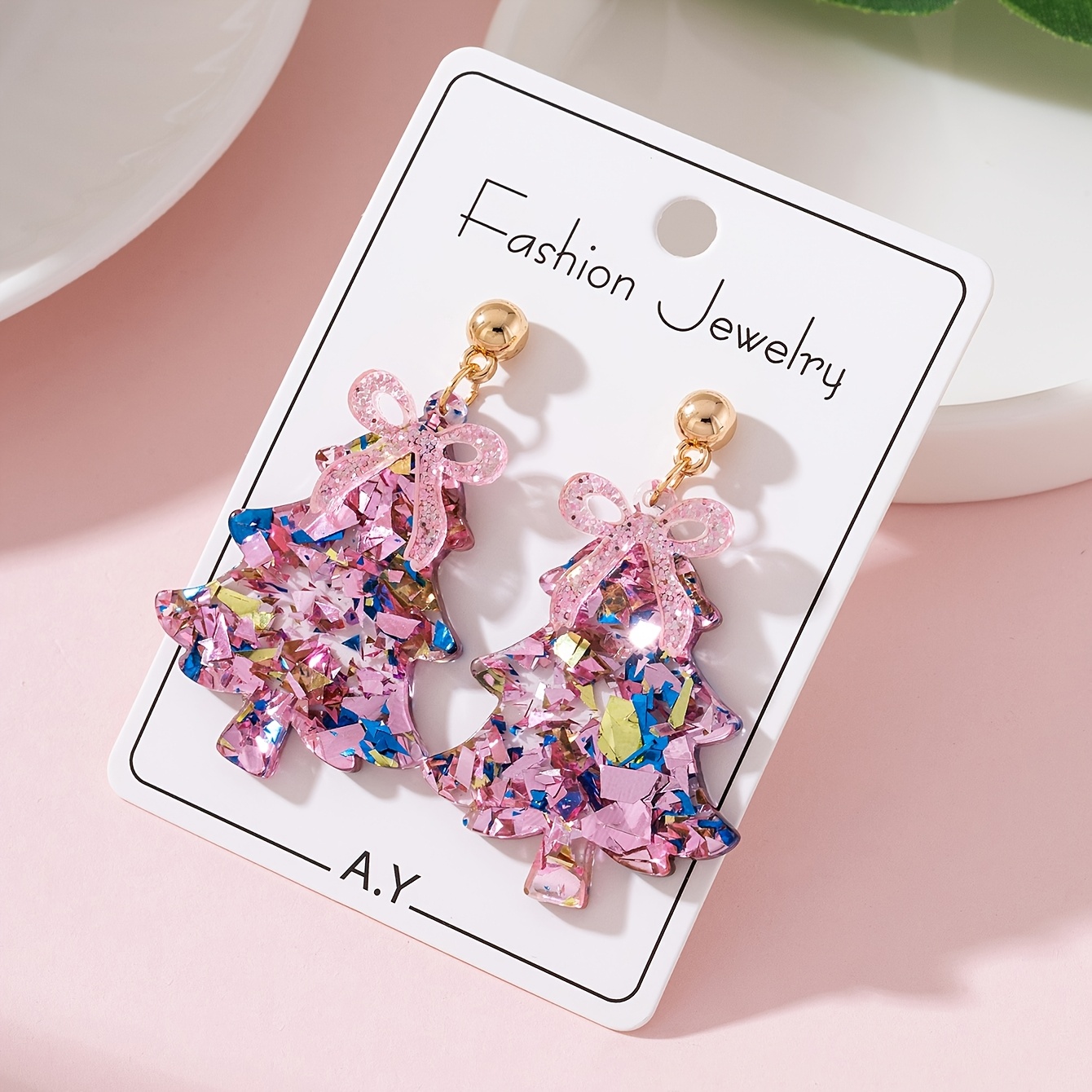 TEMU 1 Pair Of Women's Fashion Dangle Earrings With Sparkling Christmas Bow And Christmas , For Holiday Parties