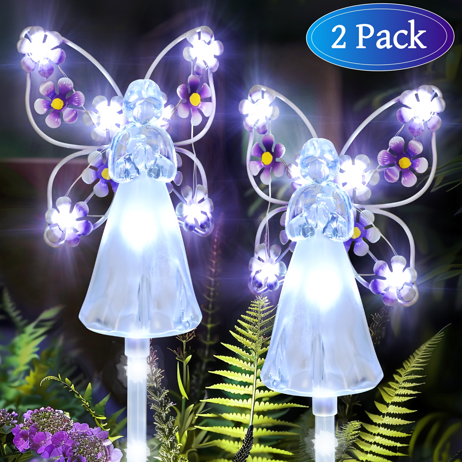 TEMU 2/4pcs , Garden Solar Lights, Solar Angels With 14/28 Led Decorations, Solar Angel Lights, Solar Angel Garden Stake Lights For Lawn Garden