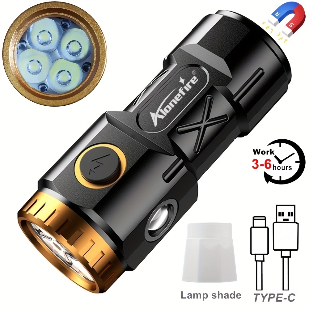 

4xp35 Led Bright Small Flashlight, Type-c Usb Rechargeable Portable Clip Mini Cob Side Flash Light, Backpack Pocket Torch Outdoor Fishing Hiking Travel Camping And Home Work Tail Magnet Lamp