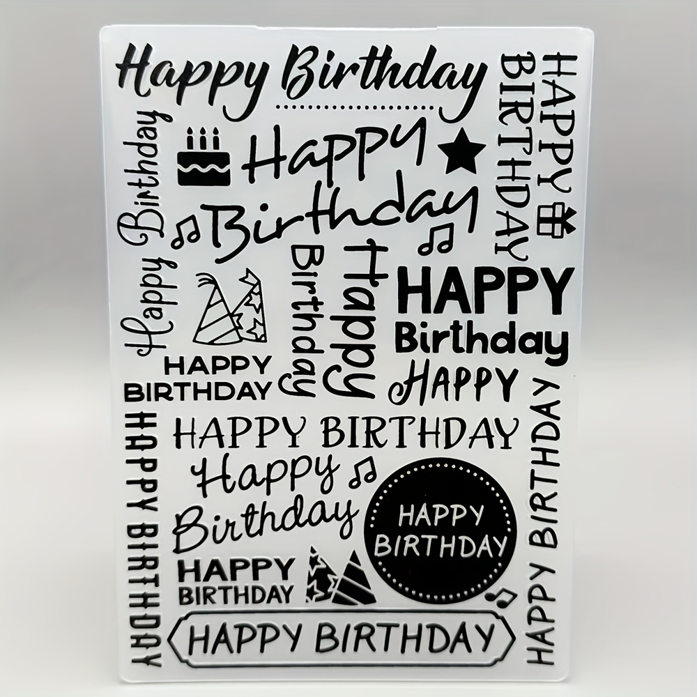 Image of 3d Embossed Card Diy Plastic Embossing Template With "happy Birthday" Pattern In English - 5x7 Inches, Perfect For Occasions And Making Cards, Scrapbooks, Gift Tags, Etc