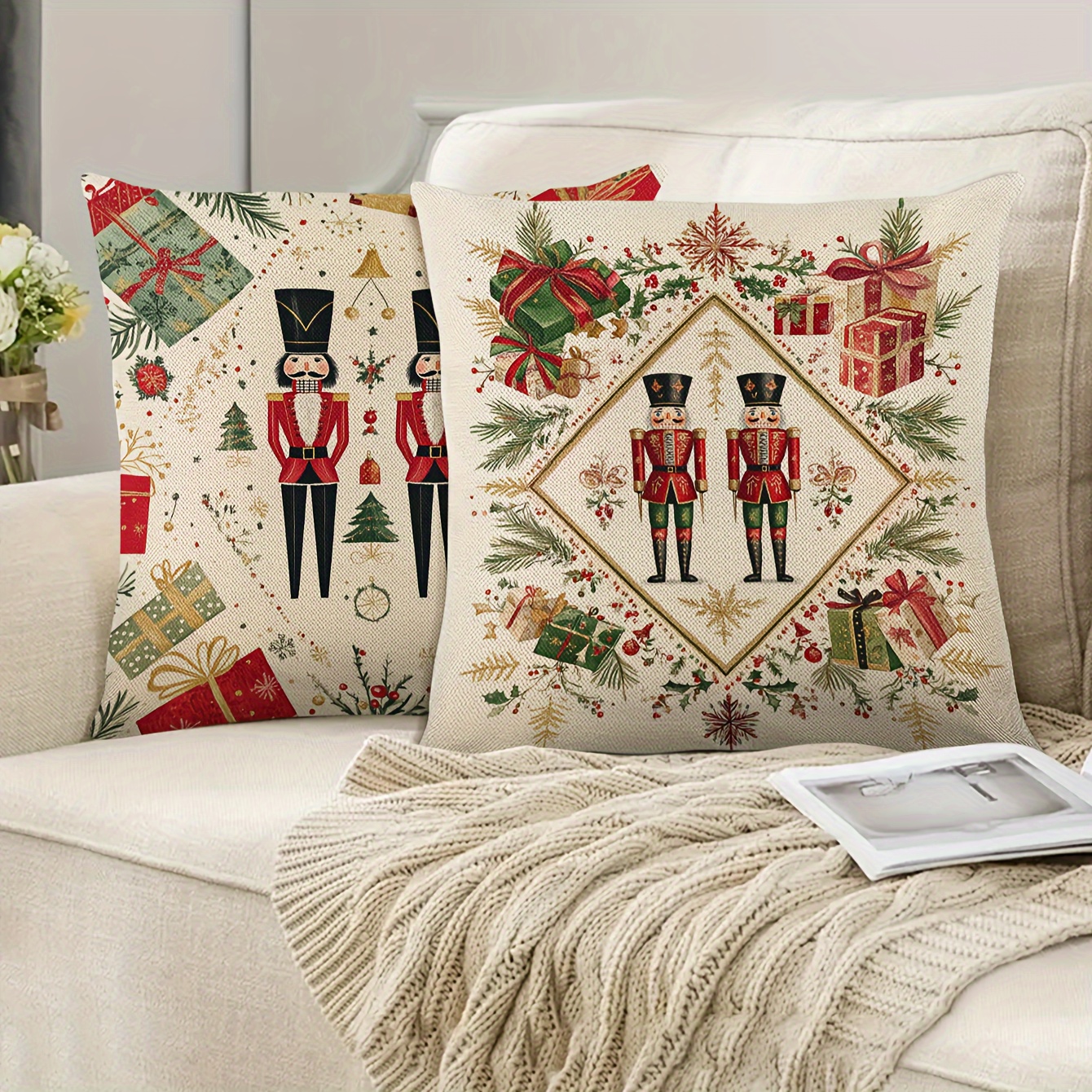 

2pcs Retro Christmas Pillowcases - Holiday Designs, , Zip Closure - Home & Party Decor (inserts Not Included), Christmas Decor