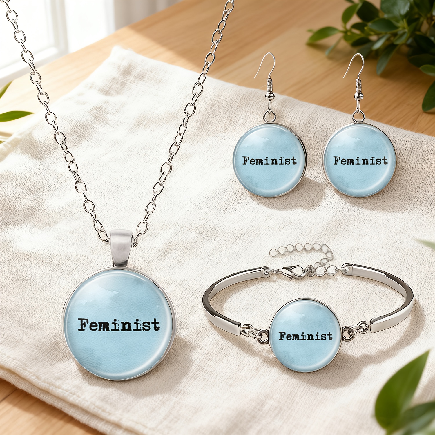 4pc Glass Inlaid Pattern Jewellery Set, Gift for Women