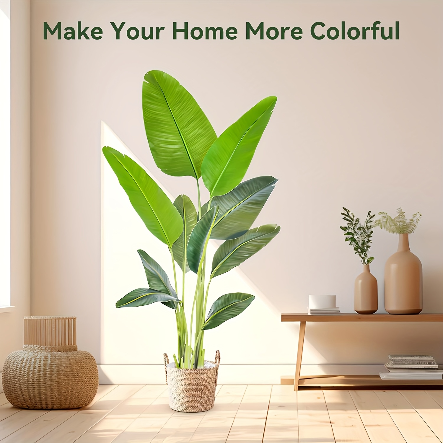 Image of 1pc Bird Of Paradise Plant Artificial 160cm, Plants Indoor With Braided Planter, Faketraveler's With Lifelike Leaves, The Perfect Indoor Floor Plant For Home, Hallway And Office Decor