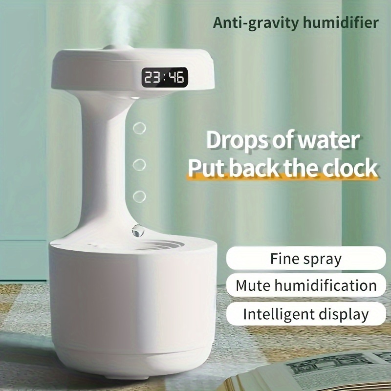 anti gravity humidifier with led clock display ultrasonic water drip humidifier cool mist aromatherapy diffuser floating water droplet humidifier rain cloud diffuser   water drop details 5