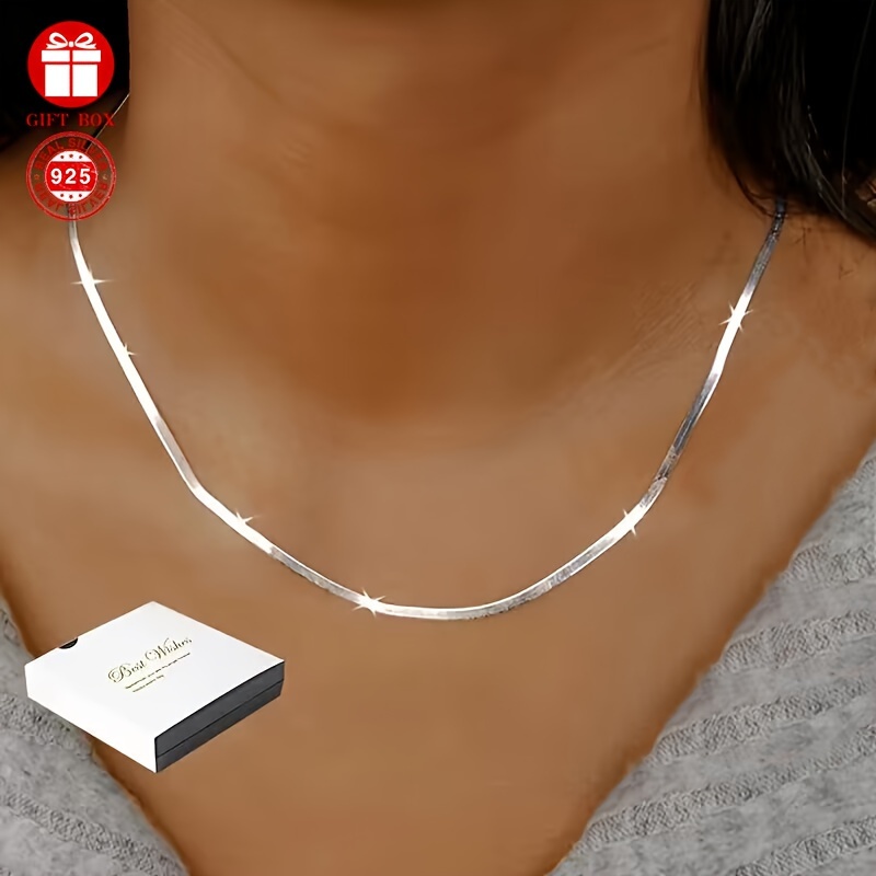 

925 Sterling Silver Hypoallergenic Flat Snake Chain Necklace Ladies Gift With Gift Box Ornament