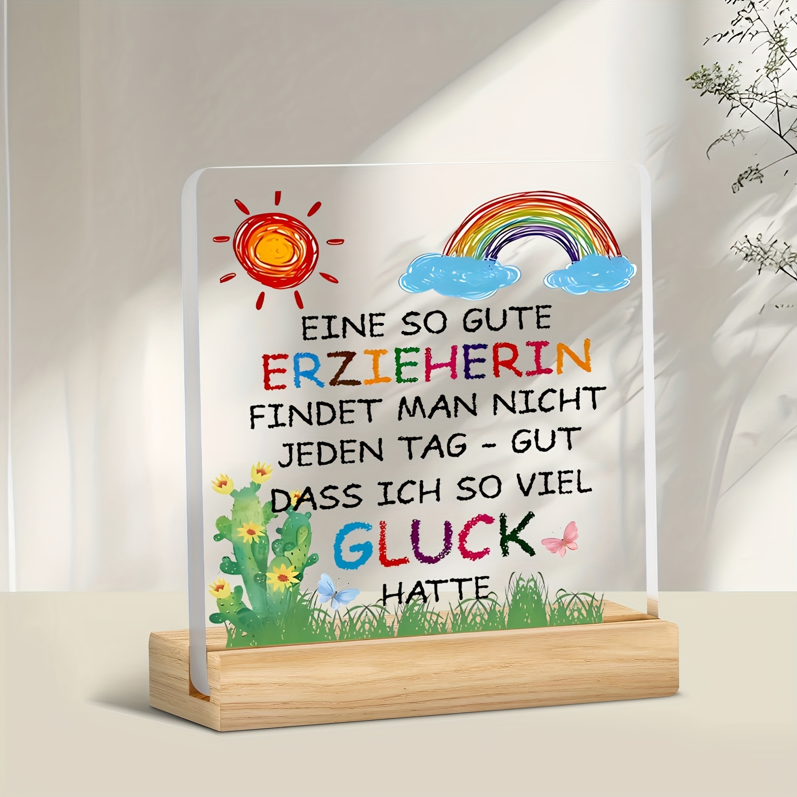 TEMU [2d Flat] [2d Flat] Acrylic Desktop Decorative Sign Plaque With Base, German Education Worker Praise Theme, Text "eine So Gute Erzieherin Man
