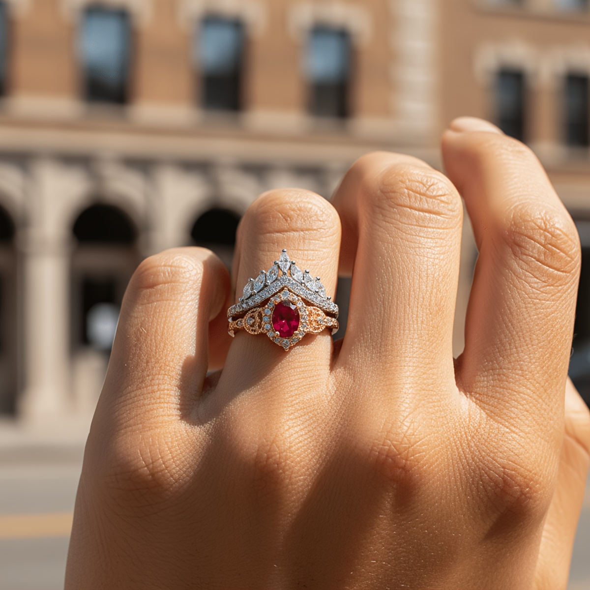 Women's Crown-Inspired Two-Tone Rings, Stylish and Sophisticated