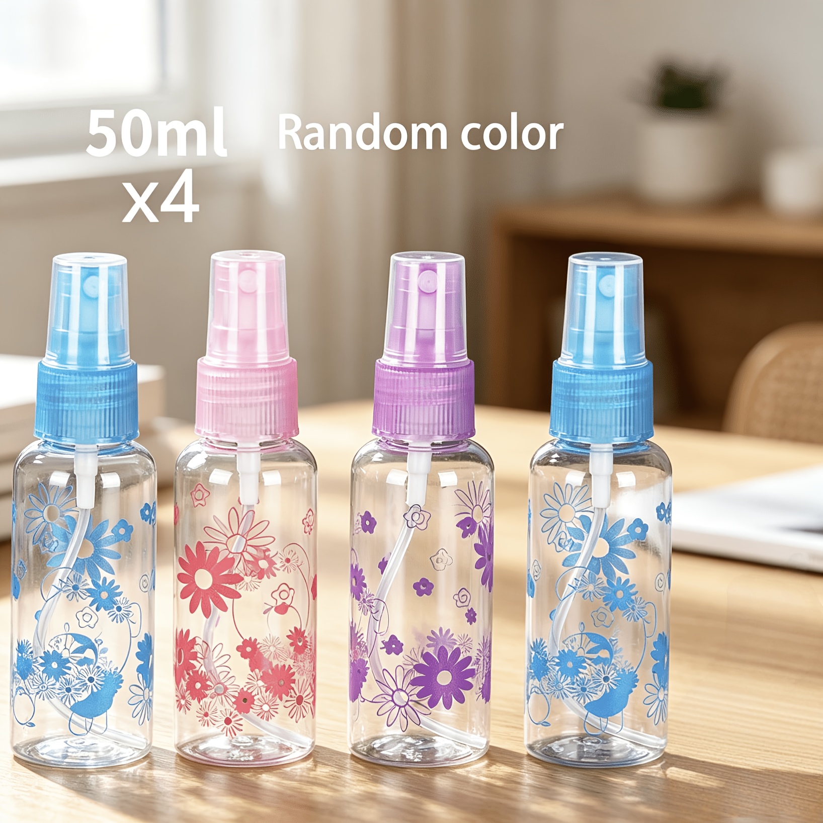 TEMU 4pcs Transparent Plastic Mist Bottles, Random Colors Portable Cosmetic Containers, Reusable Perfume Bottles Travel Vials Small Spray Bottles