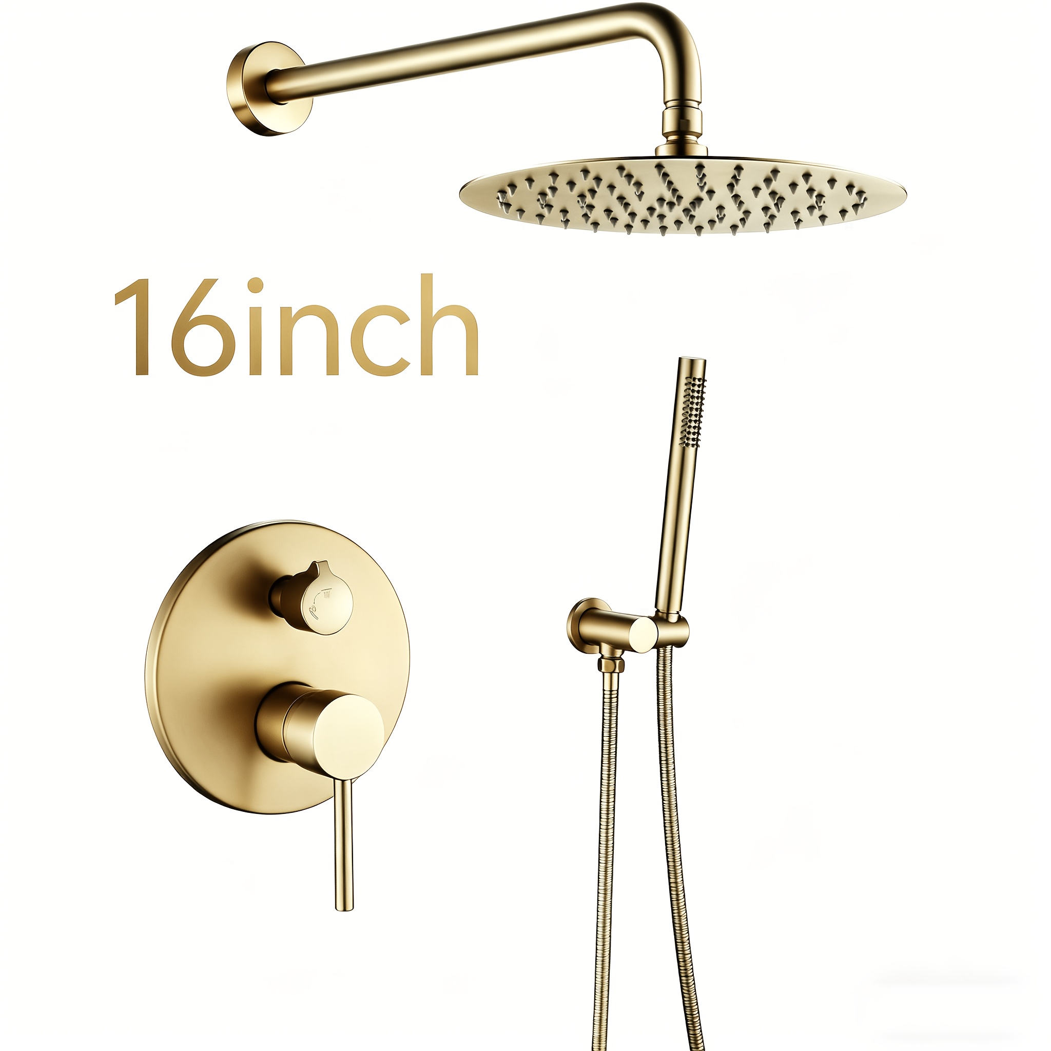 Image of Flush-mounted Shower Fitting, Brushed Golden Shower System, Flush-mounted Shower Set, Dual Functions Shower Fitting Set With Rain Shower, Hand Shower, 30 X 30 Cm, Round Rain Shower Head, Wall Mounting