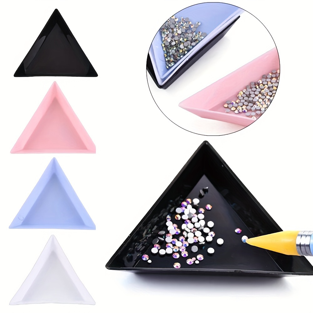 

5pcs Triangle Rhinestone Nail Art Storage Box, Plate Tray Holder Container, Jewelry Glitter Cup Decoration Dotting Tool