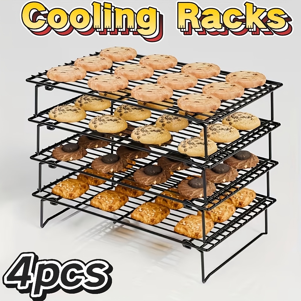 4pcs Stackable & Foldable Cooling Racks - Heavy-duty Metal Rack, Space- Design Suitable For Baking, Grilling, Outdoor & For Baking - Ideal For, Pastries, Meat, Vegetables (holiday)