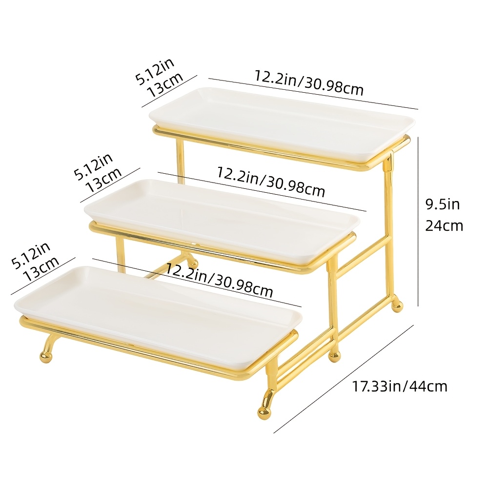 Gold-Tone Three-Tier Dessert and Fruit Stand Set | Ideal for Weddings, Birthdays, Tea Time, or Family Gatherings to Display Cakes, Pastries, Cupcakes, Fruits, and Snacks | Space-Saving Design Enhances Table Decoration, Essential for Stylish and Prac