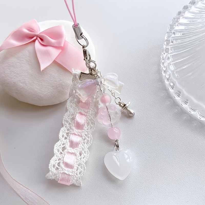 TEMU 1pc Original Instagram Style Phone Strap, Ccd Camera Strap, Bag Charm, Cute Phone Accessory With Chain And Fashionable Strawberry Bow Pendant,