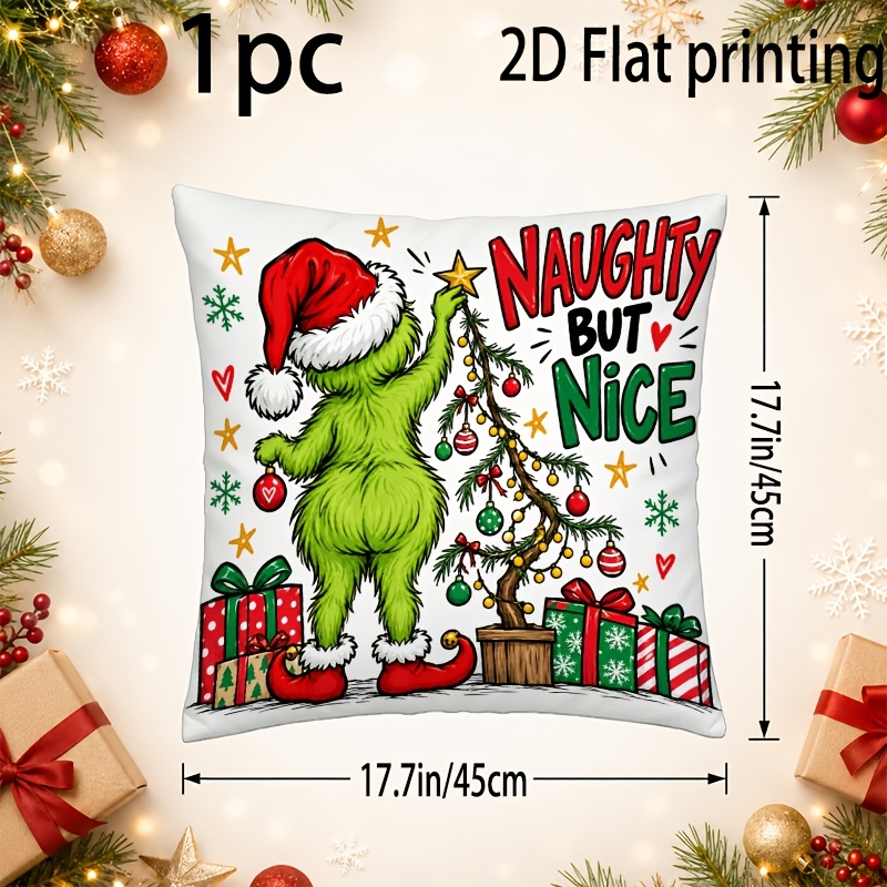 TEMU 1 Christmas Themed Cushion Cover (insert Not Included) In And Green Colors Measuring 17.72 X 17.79 Inches Featuring A Double-sided Print Design,