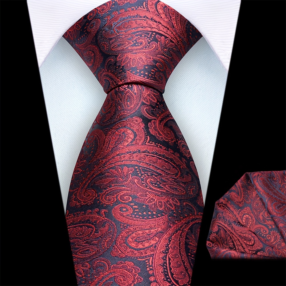 Image of Ricnais 2pcs Men's 8cm Paisley Pattern Tie And Square Scarf Set High-quality Classic Fashion Wedding Party Business Necktie Set Men's Wedding Accessories Home Gift Christmas Present Party Gift