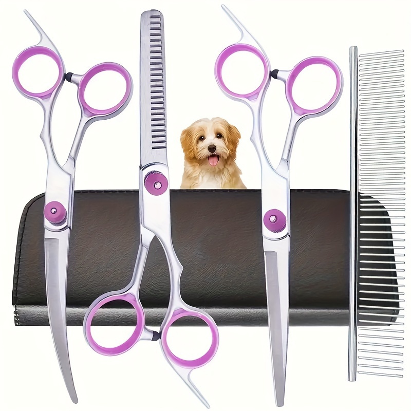 

Professional Dog Grooming Scissors Set With Pink Handles - Right-handed, Stainless Steel