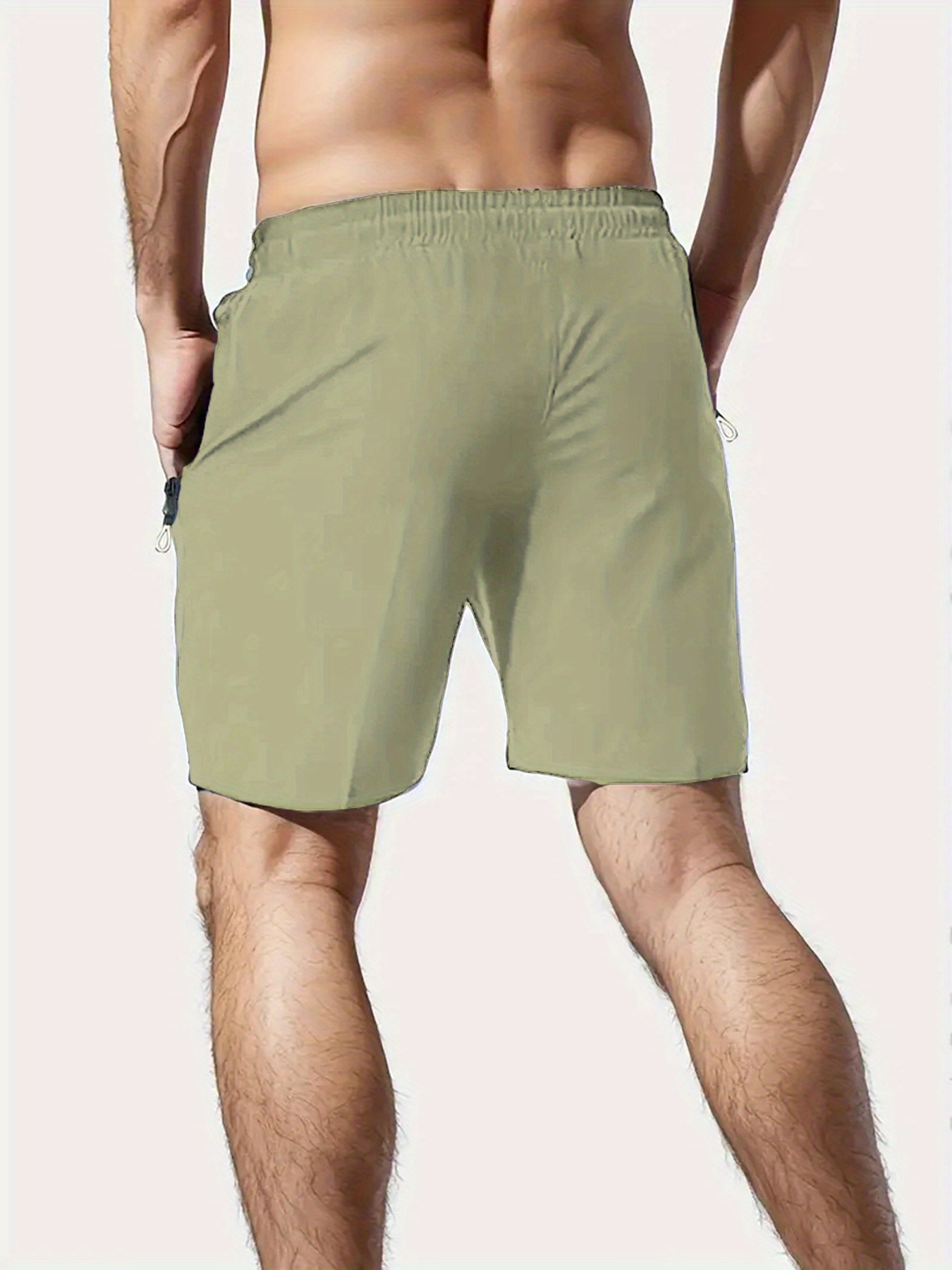 Men's Solid Quick Drying Shorts, Casual Slightly Stretch Elastic Waist Drawstring Shorts For Summer Gym Workout Training