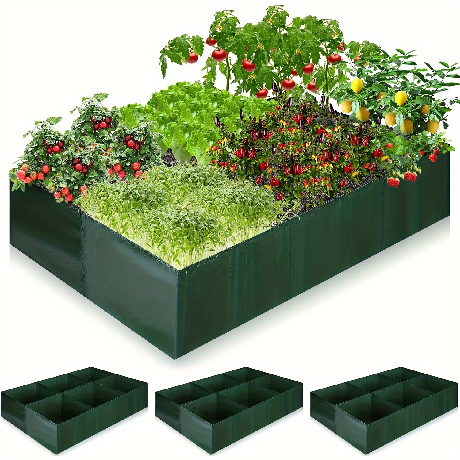 E-shop 3er-Set Stoff Hochbeet-Sämaschine 35 Gallonen Pflanzbeutel mit 6 Fächern Drainagelöchern, Gemüse-Sämaschine, rechteckiger Gemüse-Gartenbehälter,