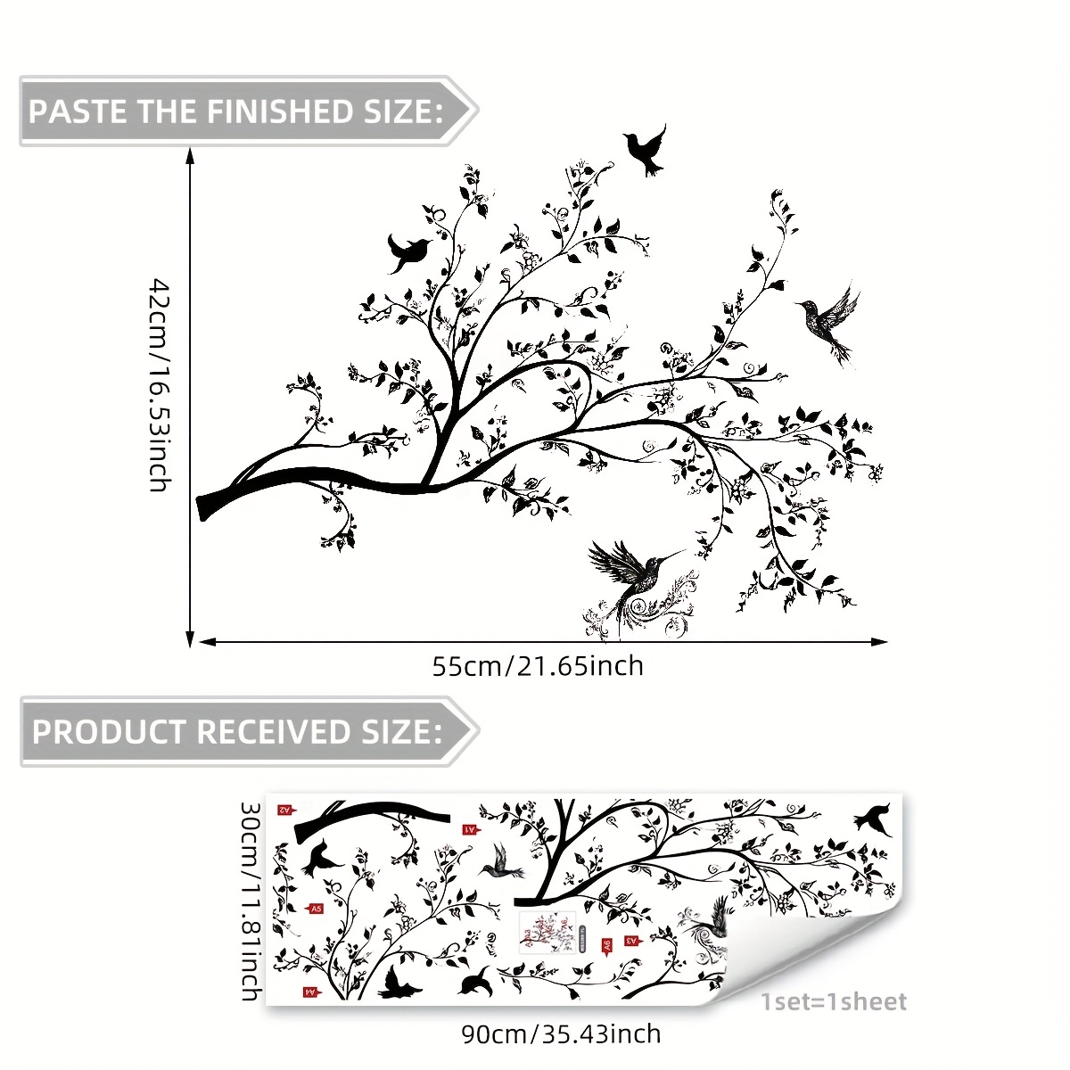 Image of Black Minimalist Tree Branch And Bird Wall Decal - Contemporary Pvc Sticker For Bedroom, Living Room, Or Entryway Decor - Adds Nature-inspired To , Room Decor
