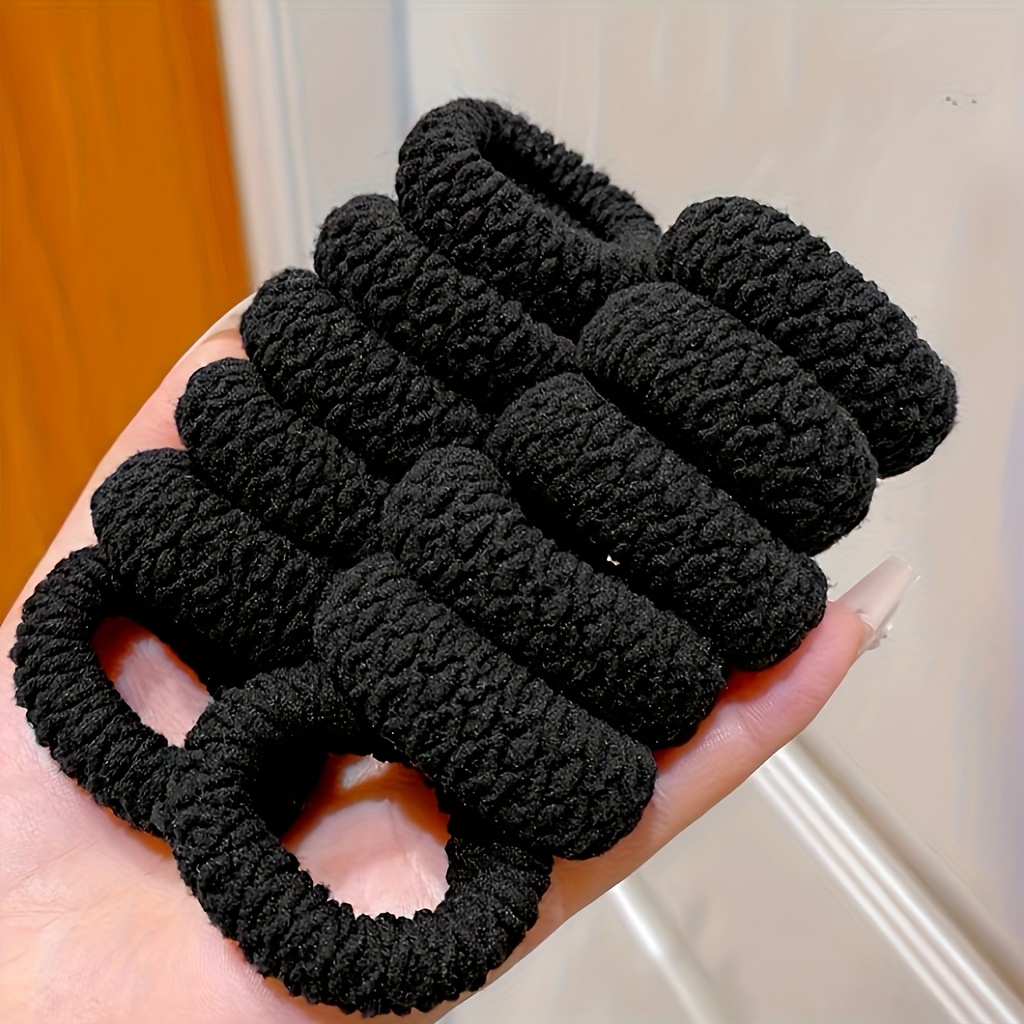 TEMU 25/35pcs Of High-elastic Thick Hair Ties For Ponytails, Towel Loops That Don't Damage Hair, Black Hair Bands.
