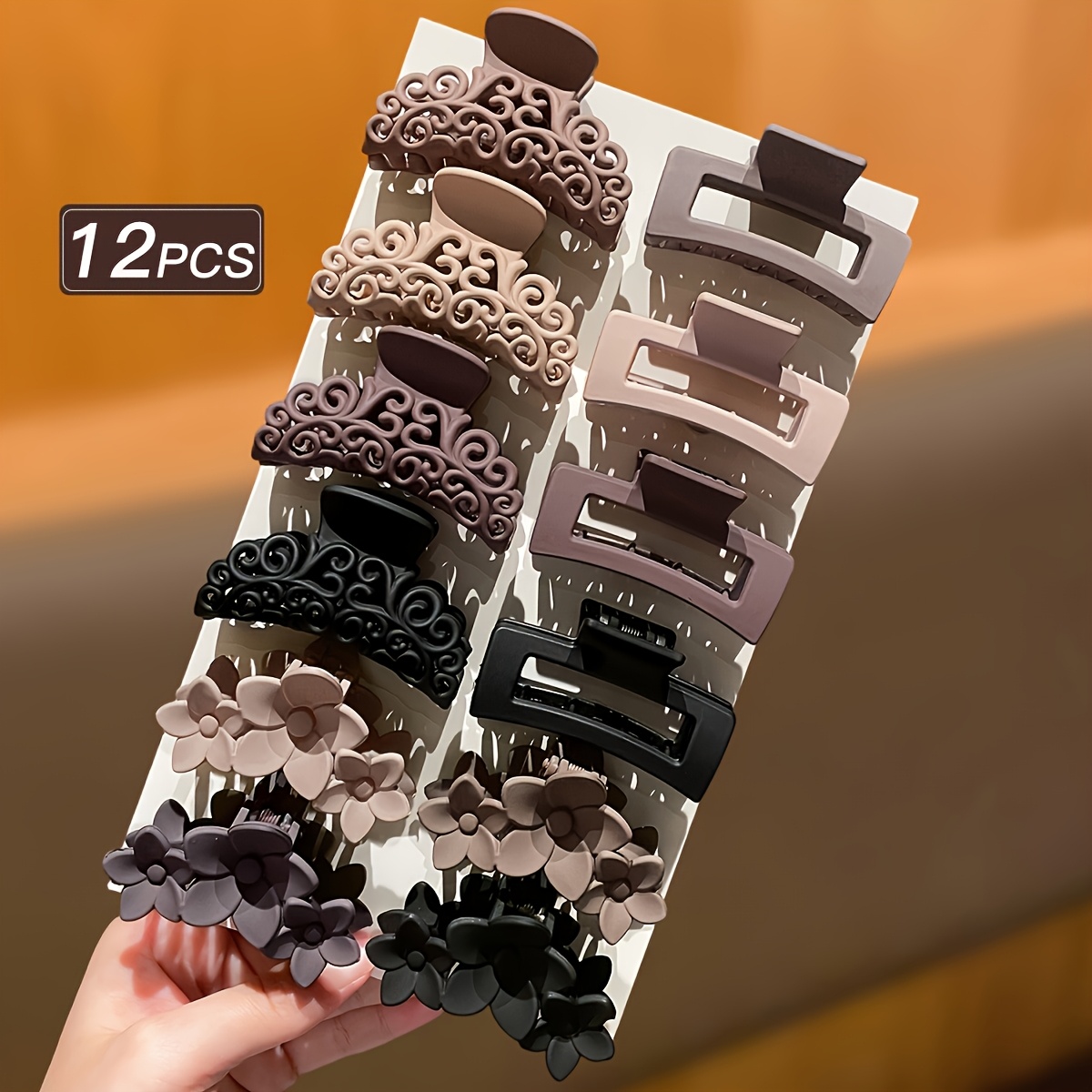 TEMU Lot de 12 pinces à cheveux pour femme, couleurs mélangées - Divers styles et couleurs de pinces à cheveux - pour franges, coiffures mi-relevées,