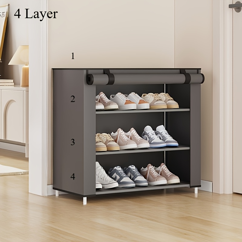 E-shop 4-stöckiger Schuhschrank mit Staubschutzhülle, platzsparendes Schuhregal mit großem Fassungsvermögen, einfach zu montieren, tragbarer