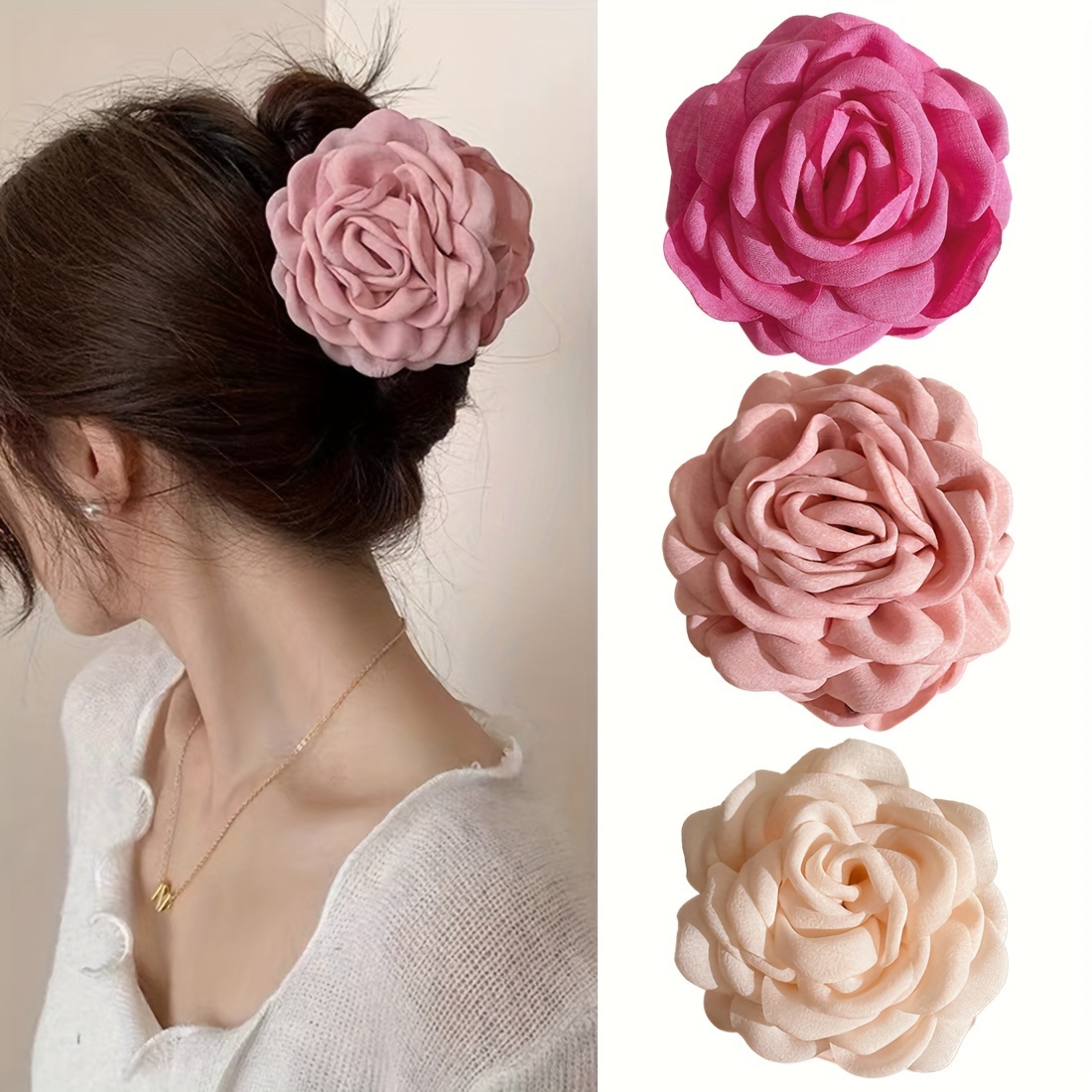 

Lady's Rose Hair Pin Grabs Flowers Large Autumn And Winter Hairpin Shark Clip For Hair Bun