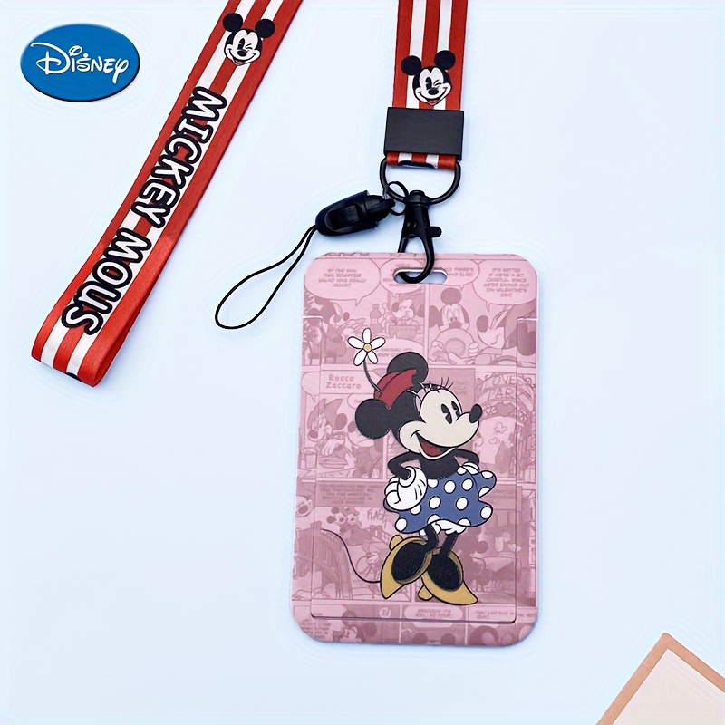 Mickey Minnie ID Badge Holder Lanyard Keychain, Name Tag Holder With Clip, Detachable Card Holder Sleeve Phone Lanyard For Teacher Nurse Students