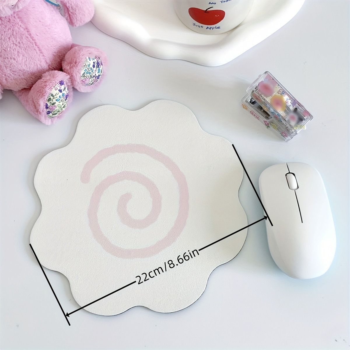 E-shop Ästhetische Mauspad mit weißen Blumenformen aus Kunstleder und Gummi, Fischkuchen-Design, Schreibtischdeko für Studenten