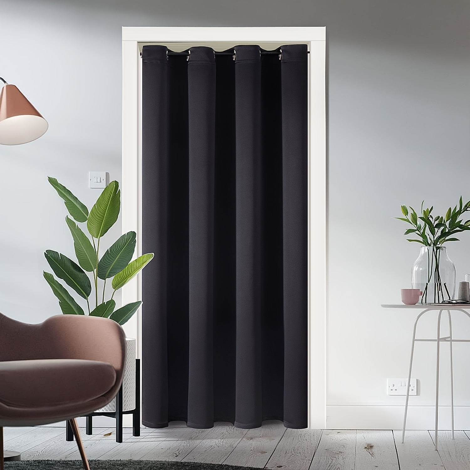 Image of 2d Door Curtain, 1 Panel Blackout Door Curtains For Doorway Privacy, Grommet Closet Curtains For Bedroom Closet Door, Thermal Insulated Temporary Door Cover Room Divider Curtain