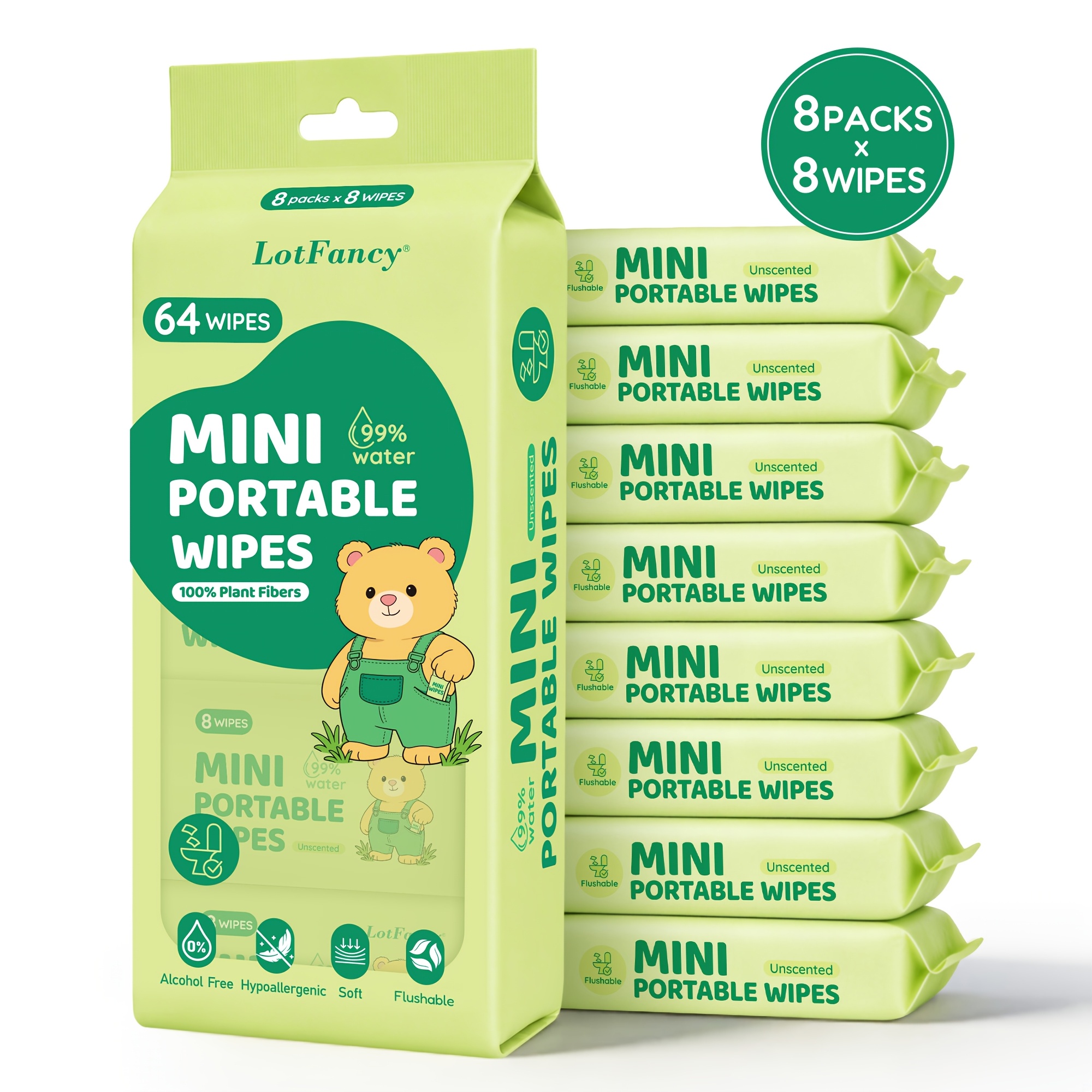 TEMU Pack Of 8/bag Mini Flushable Wet Wipes, Wipes, Cleaning Cloths Suitable For Travel, Portable Outdoor Picnics, Kitchen, Bathroom, Household