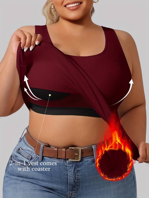 developed for east this two in one ribbed brushed vest features a built in cup pad and as a top without the need for an inner layer