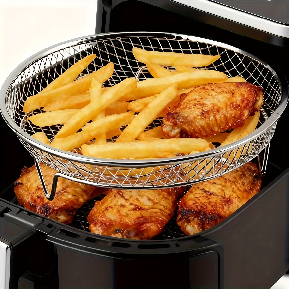 A Set of 8 Stainless Steel Air Fryer Dehydration Racks with Clips, Reusable Stacking Racks for Round Air Fryers, Suitable for 4.2QT-5.8QT Air Fryers, Washable Baking Additions for Air Fryers