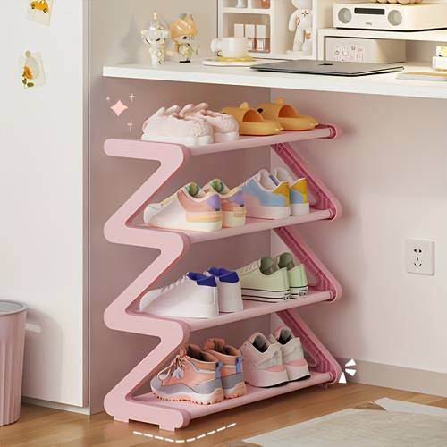 4 tier z shaped shoe rack durable plastic independent storage boxes curved design multi function storage rack easy assembly freestanding shoe rack no tools required suitable for living room or dorm stackable and space saving