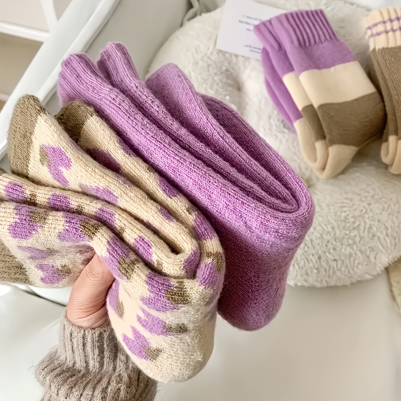 TEMU 4 Pairs Plush -shaped Thermal Socks Thickened Style Women's Mid-calf Socks Winter Fleece Socks Solid Color Ultra-thick Autumn Winter Style