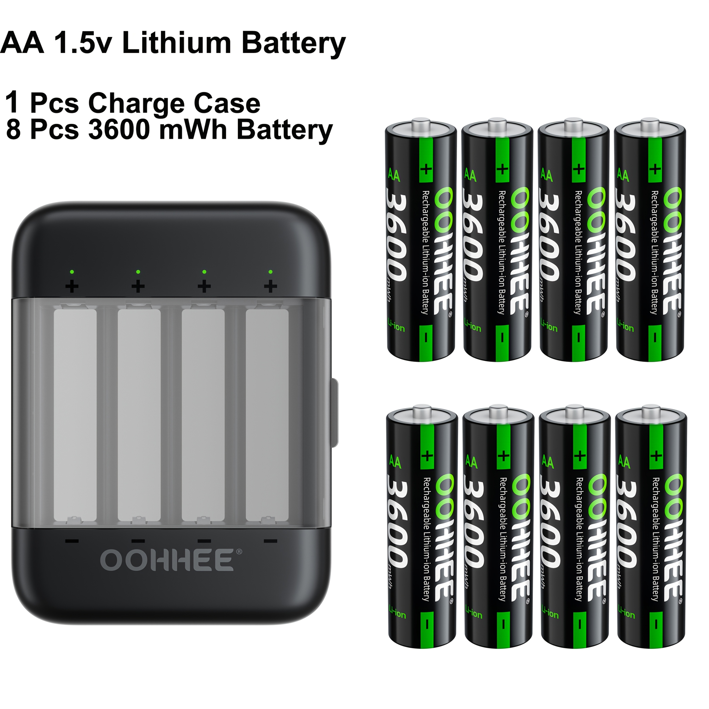 TEMU 8 Pack 3600mwh 1.5v Aa Rechargeable Lithium Battery With Fast Charger Box, And Quick Charging, Long Lasting Rechargeable Aa Lithium And -one