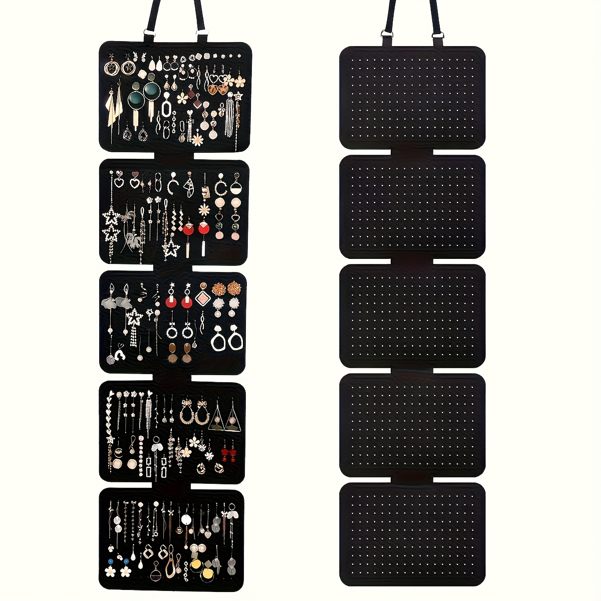 1 Black Felt Jewelry Storage Box, 5-layer Hanging Storage Bag, Large-capacity Foldable Earring Pendant Display Stand, Earrings, Necklace-bracelet Holder, Multi-functionality With Lanyard