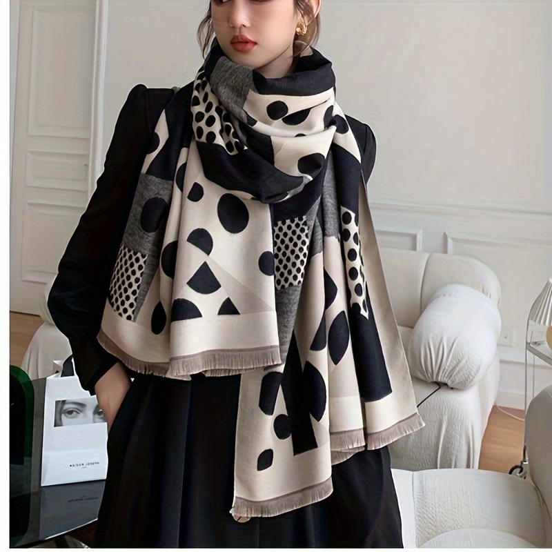 

Casual Polka Dot Scarf Women Cashmere Warm Long Double- Scarf Shawl Autumn Winter Outdoor Breathable Warm Decorated Jacquard Weaving Scarf