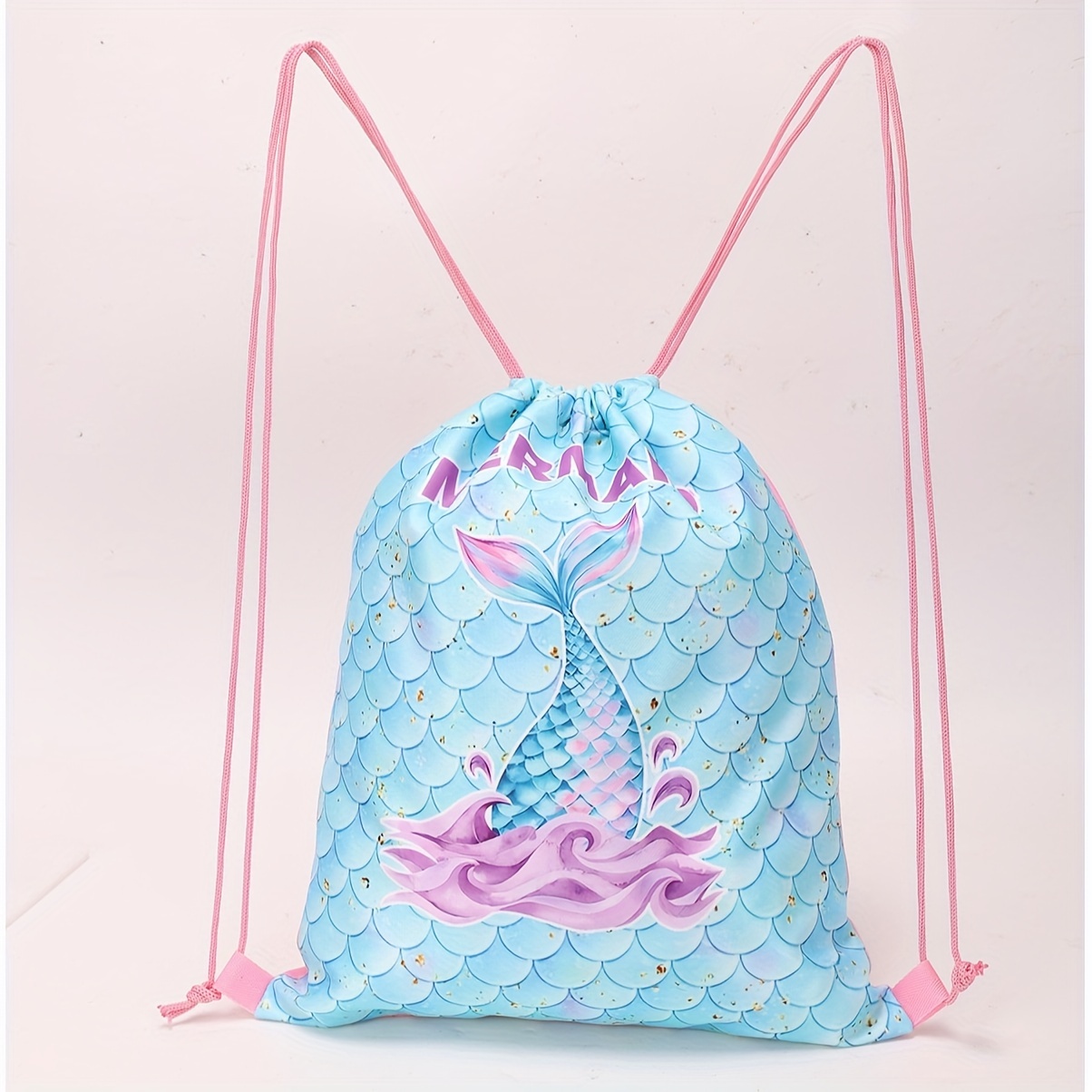 E-shop Freizeit-Bundle mit 3D-gedruckter Meerjungfrau Tasche, bunter Rucksack mit Kordelzug, Aufbewahrungstasche für Sport, Fitnessstudio Training