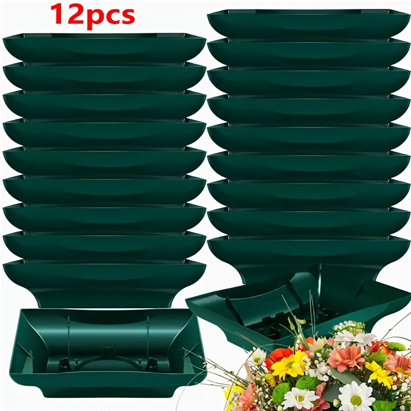 

12 Pack Green Floral Design Bowls - Durable Plastic Containers For Fresh Flower Arrangements, Ideal For Weddings And Holiday Parties