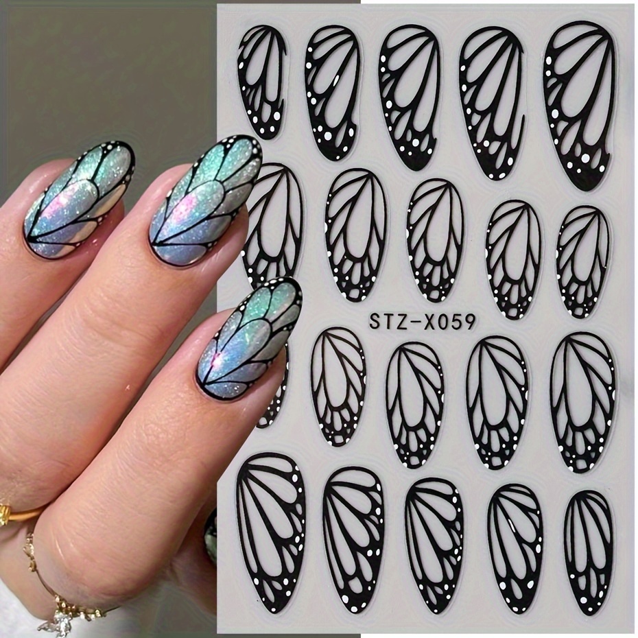 

2pcs Superbes Stickers d'ongles Ailes Élégantes Designs d'ongles de Printemps 3D Feuilles Auto-adhésives Décorations Nail Art