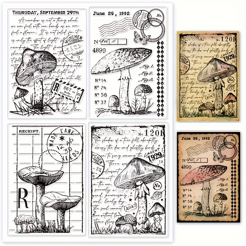 Image of Vintage Mushroom Clear Silicone Stamp For Scrapbooking, Diy Card Making & Crafts - Transparent Rubber Seal With Plant Theme